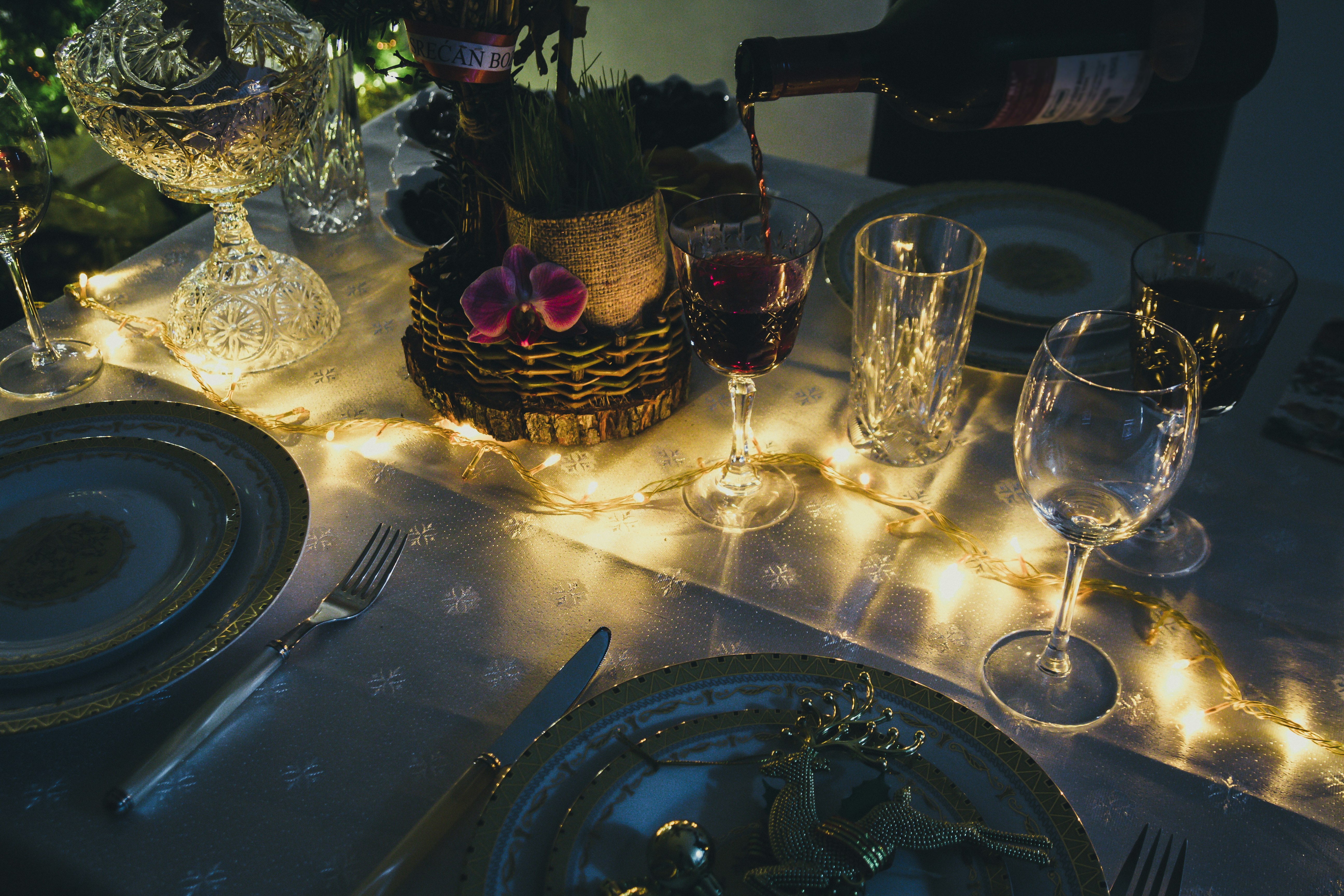 clear drinking glass on table